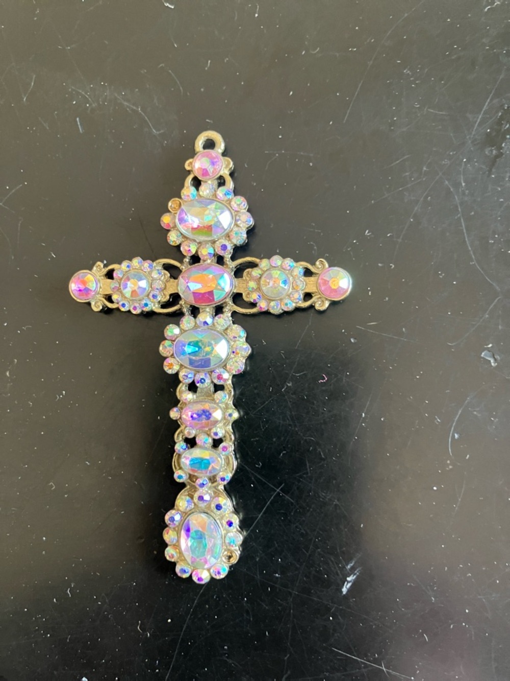 Aurora Borealis Crystal Cross Pendant - Iridescent